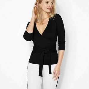 Express One Eleven Modern Rib Wrap Front Tee Black
